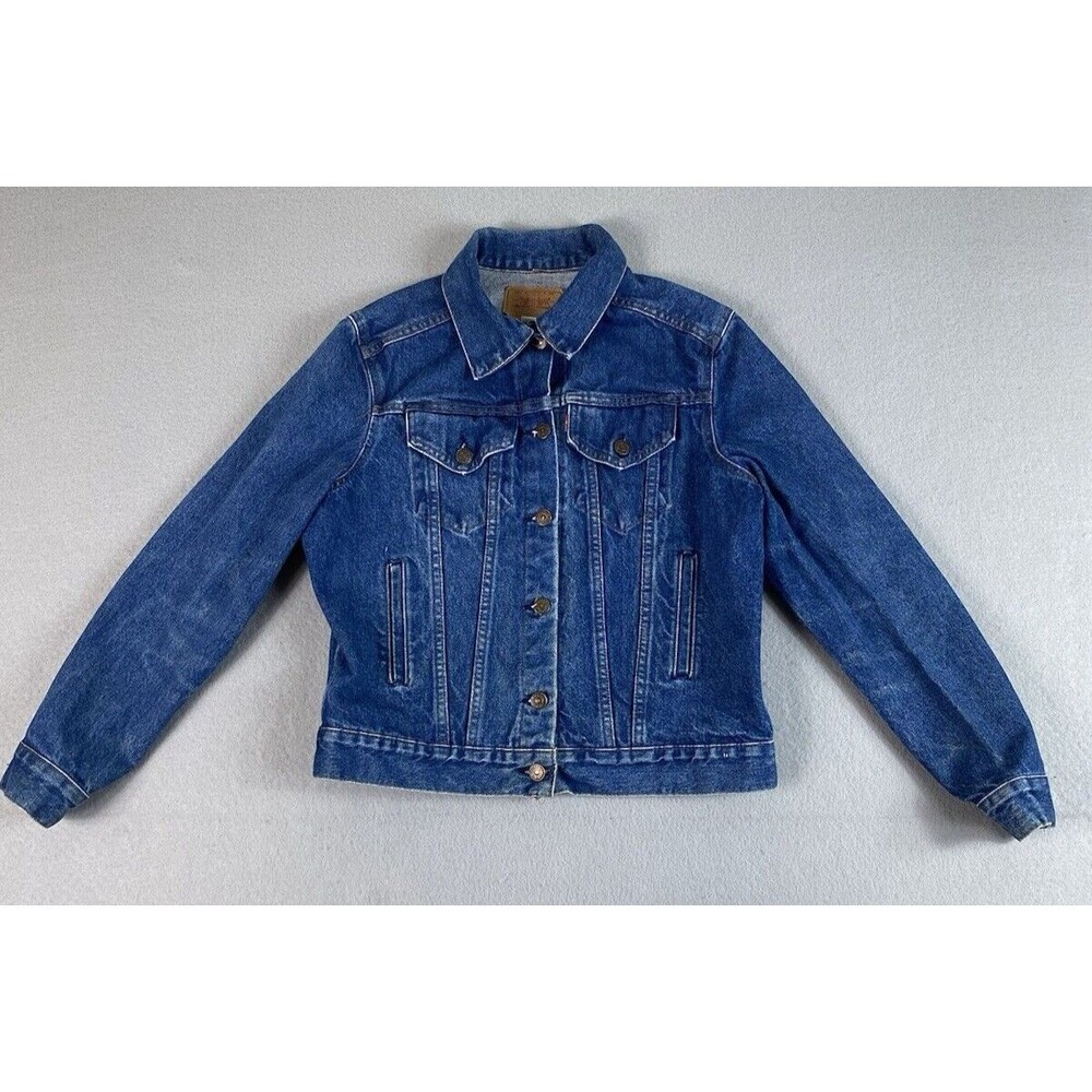 Vintage Levis Strauss Denim Jacket Womens Size M Blue Denim Trucker Blazer *